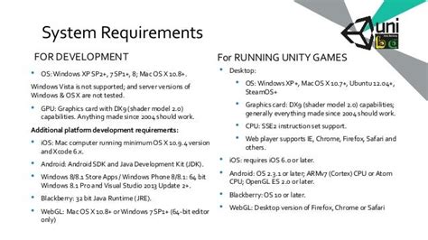 unity game engine requirements